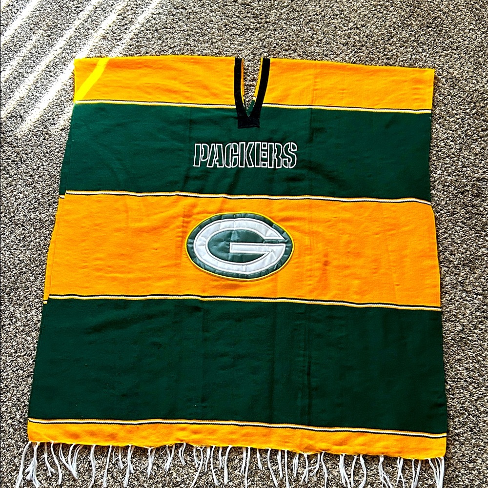 Vintage NFL Football Green Bay Packers Sarape Blanket-Style Poncho Green/Gold/Wh